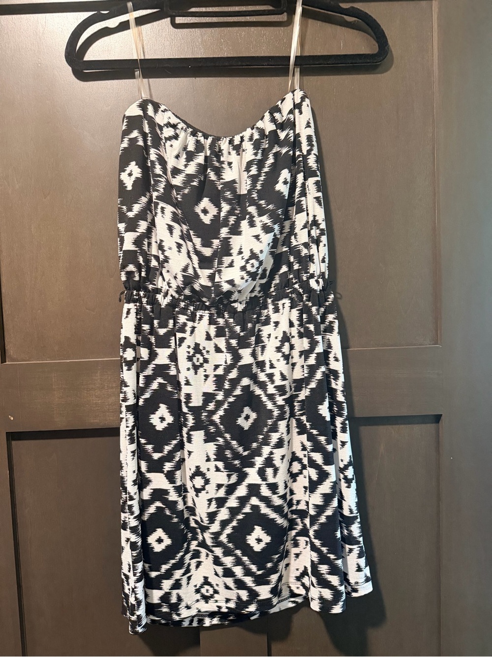 Three Hearts Black & White Strapless Geometric Dress